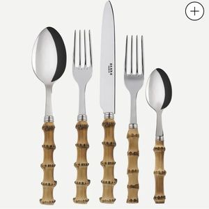 Sabre Paris Panda Bamboo 5 piece cutlery set + steak knives, minus 1 teaspoon
